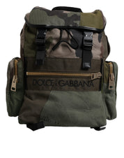 Dolce & Gabbana Military Green Cotton Calf Leather Nylon Travel Backpack Bag