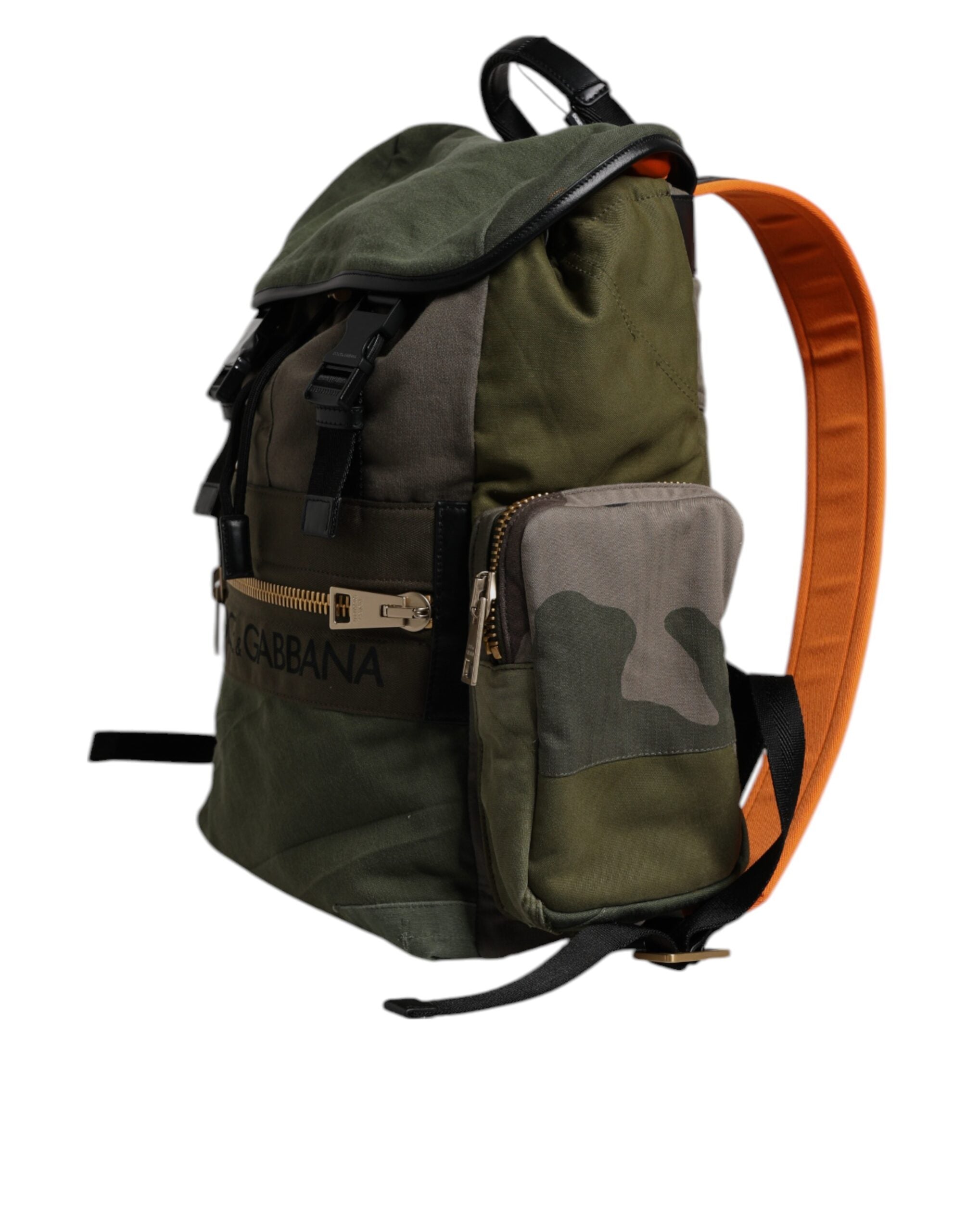 Dolce & Gabbana Military Green Cotton Calf Leather Backpack