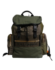 Dolce & Gabbana Military Green Cotton Calf Leather Travel Backpack
