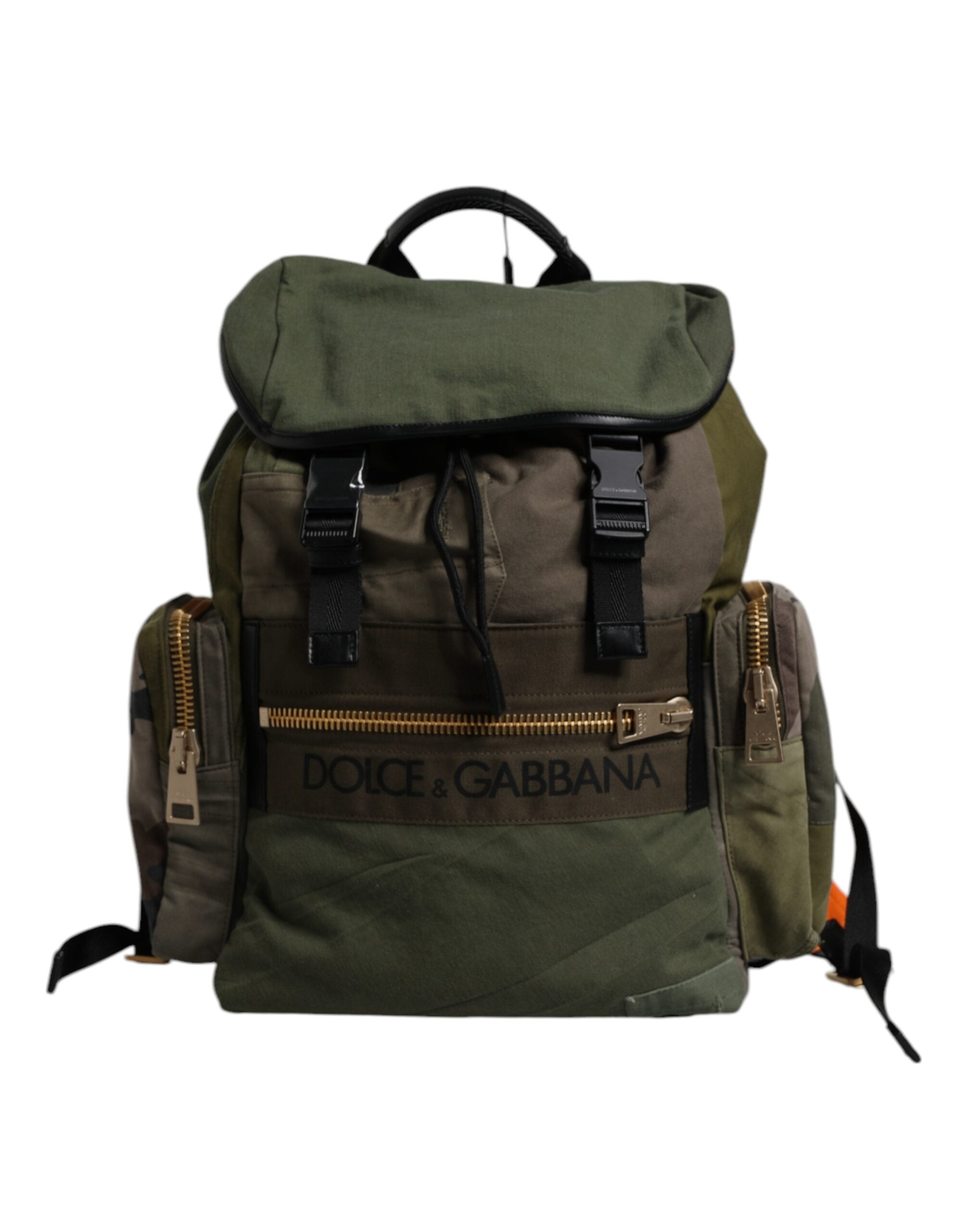Dolce & Gabbana Military Green Cotton Calf Leather Travel Backpack