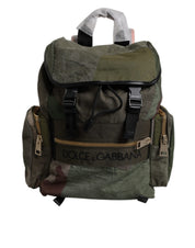 Dolce & Gabbana Military Green Cotton Calf Leather Travel Backpack Bag