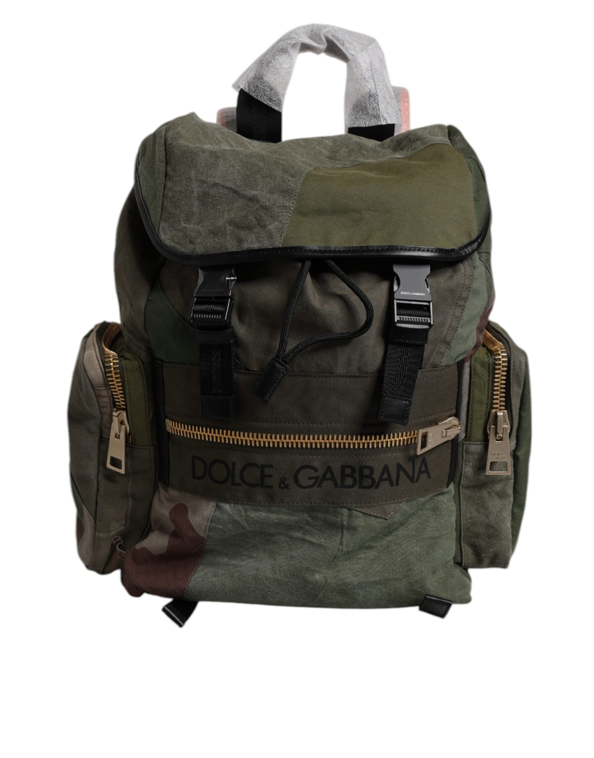 Dolce & Gabbana Military Green Cotton Calf Leather Travel Backpack Bag