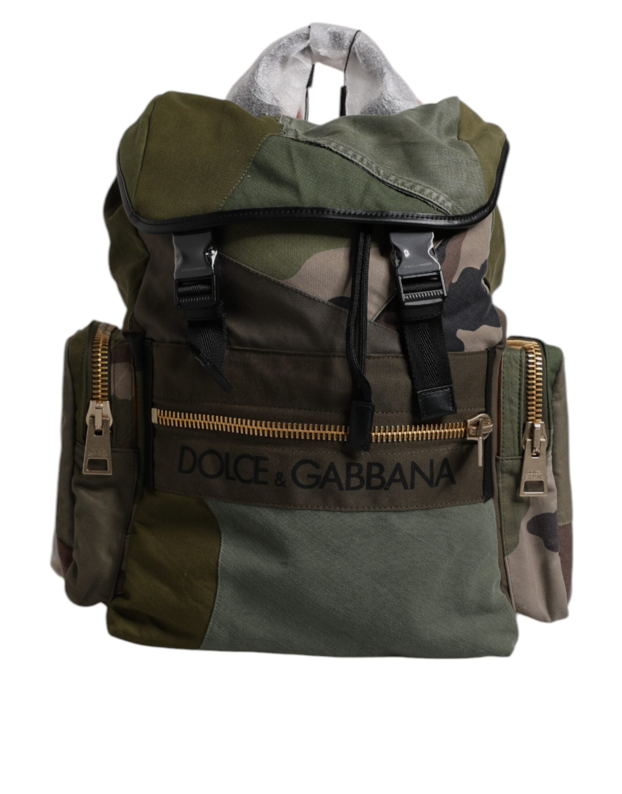 Dolce & Gabbana Military Green Cotton Calf Leather Travel Backpack