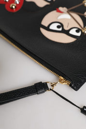 Svart #DGFamily utsmyckad kuvertväska i läder