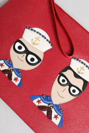 Röd #DGFamily Utsmyckad Läderkuvertväska