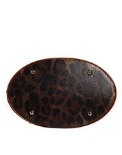 Brown Leopard Leather Shoulder Strap Tote Bag