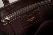 Brown Leopard Leather Shoulder Strap Tote Bag