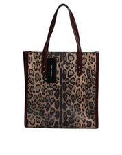 Brown Leopard Leather Shoulder Strap Tote Bag