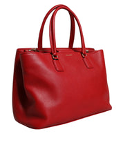 Red Calfskin Leather Logo Plaque Top Handle Bag