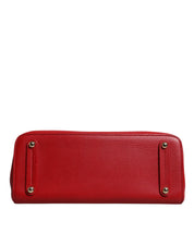 Red Calfskin Leather Logo Plaque Top Handle Bag