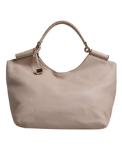 Light Pink Deer Leather Logo Plaque Tote Top Handle Bag