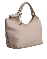 Light Pink Deer Leather Logo Plaque Tote Top Handle Bag