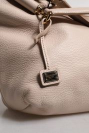 Light Pink Deer Leather Logo Plaque Tote Top Handle Bag