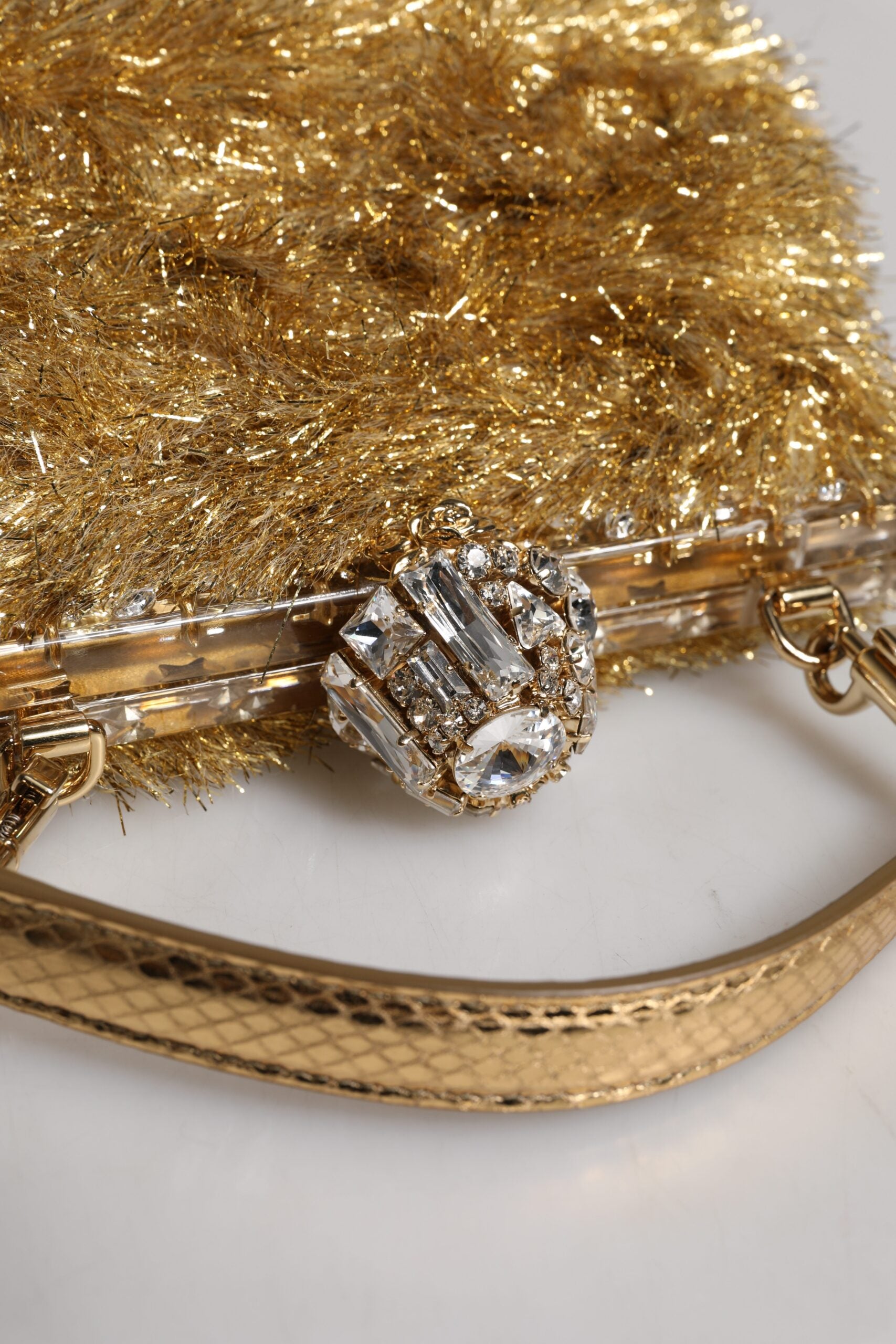 Guld Vanda kedjeband, paljettprydd, kristallklänning, kvällshandväska