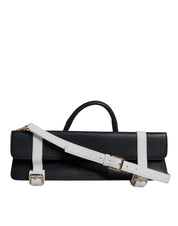 Blå och vit axelväska i kalvskinnsläder