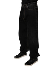 Black Cotton Mid Waist Wide Leg Denim Jeans