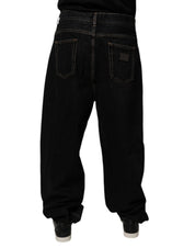 Black Cotton Mid Waist Wide Leg Denim Jeans