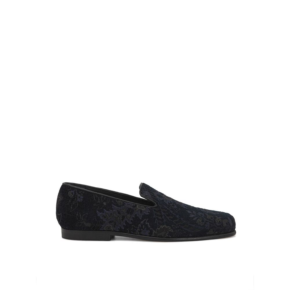 Etro Blue Jacquard Floral Slip-On Loafers