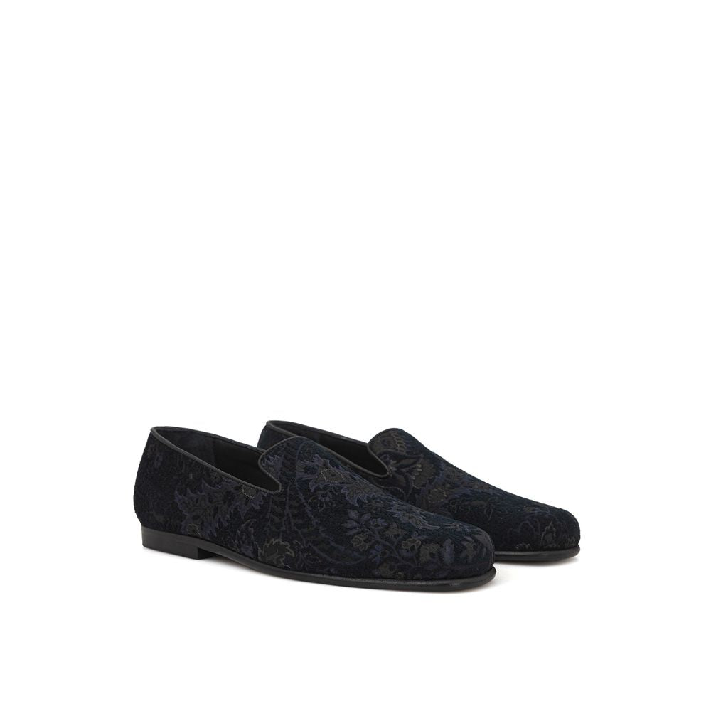 Etro Blue Jacquard Floral Slip-On Loafers