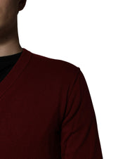 Maroon Cashmere V-neck Men Pullover Sweater