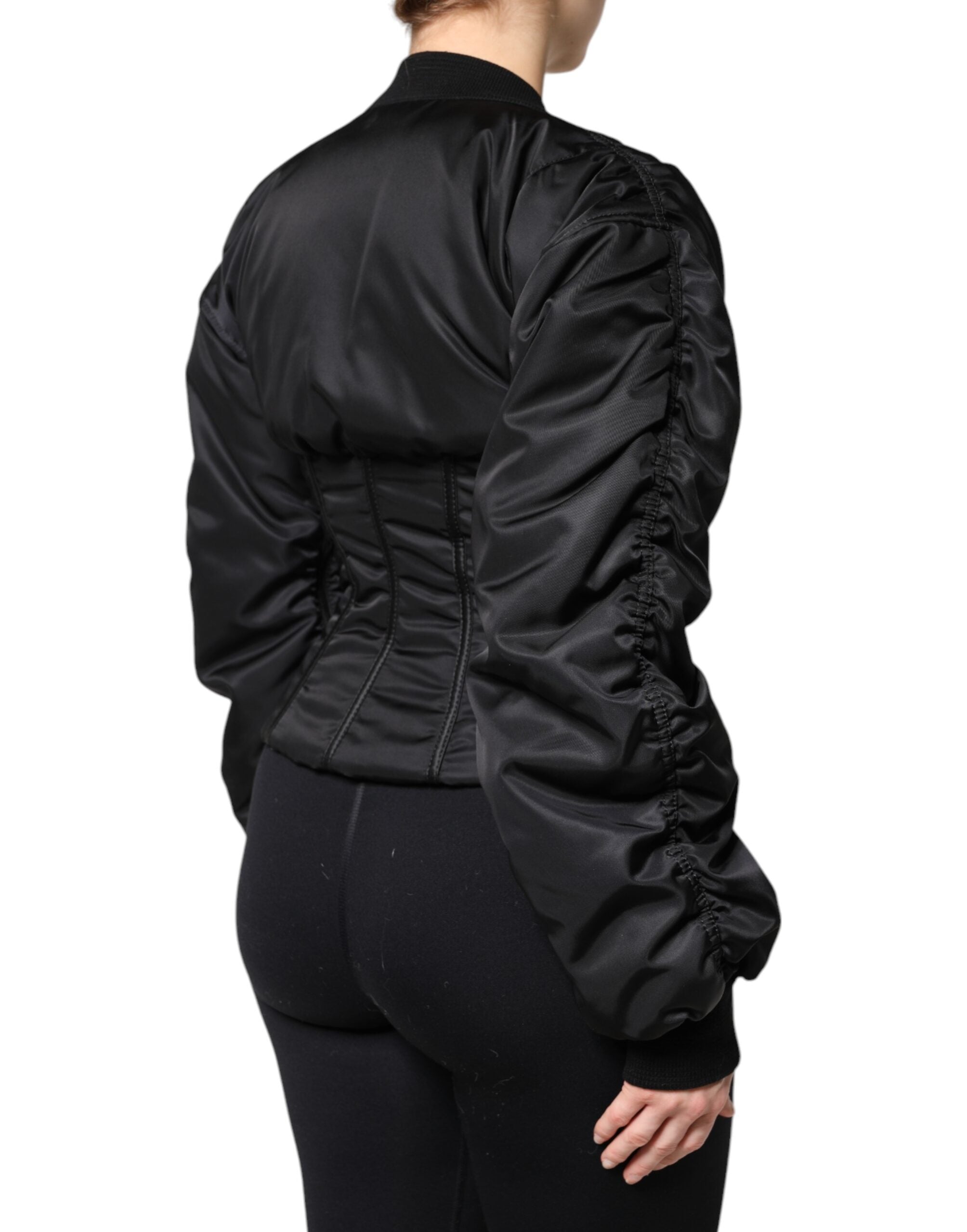 Svart nylonbustierkorsettjacka med hel dragkedja