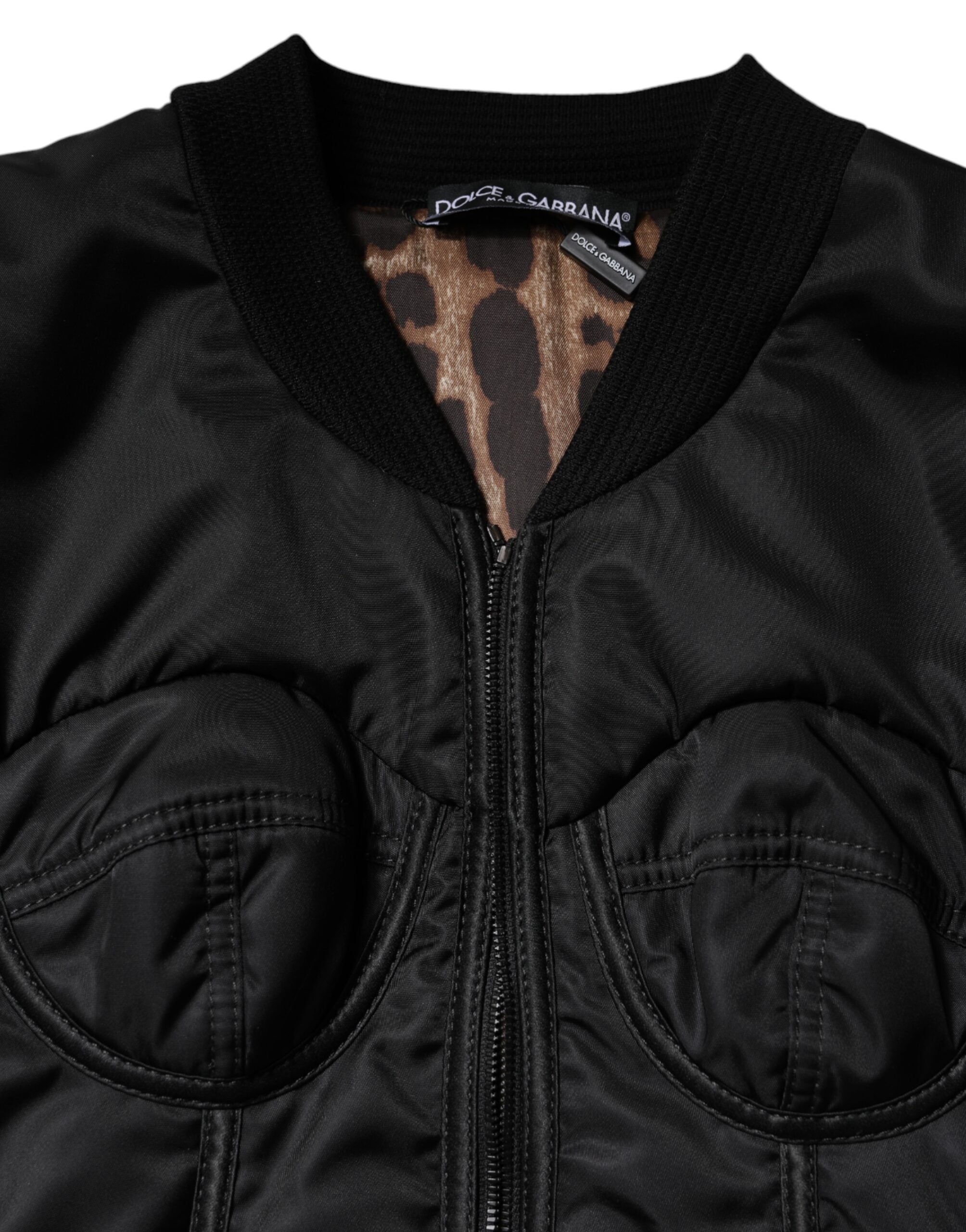 Svart nylonbustierkorsettjacka med hel dragkedja