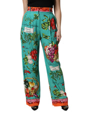 Green Silk Printed Straight Pants
