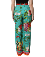 Green Silk Printed Straight Pants