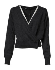 Grey Cashmere Deep V-neck Pullover Sweater