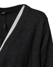 Grey Cashmere Deep V-neck Pullover Sweater