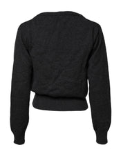 Grey Cashmere Deep V-neck Pullover Sweater
