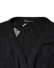 Grey Cashmere Deep V-neck Pullover Sweater