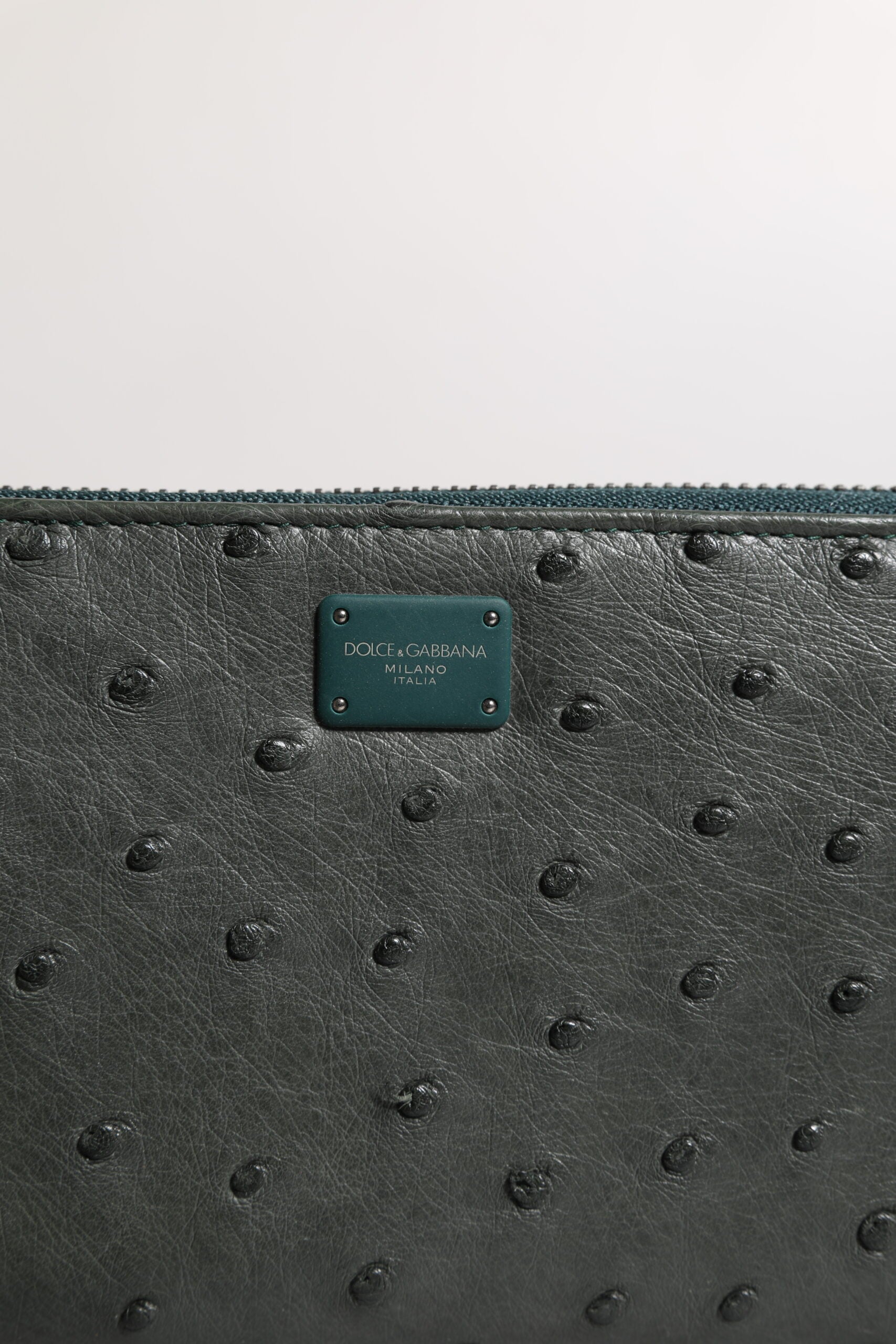 Dolce & Gabbana Green Ostrich Continental Wallet with Logo Plaque