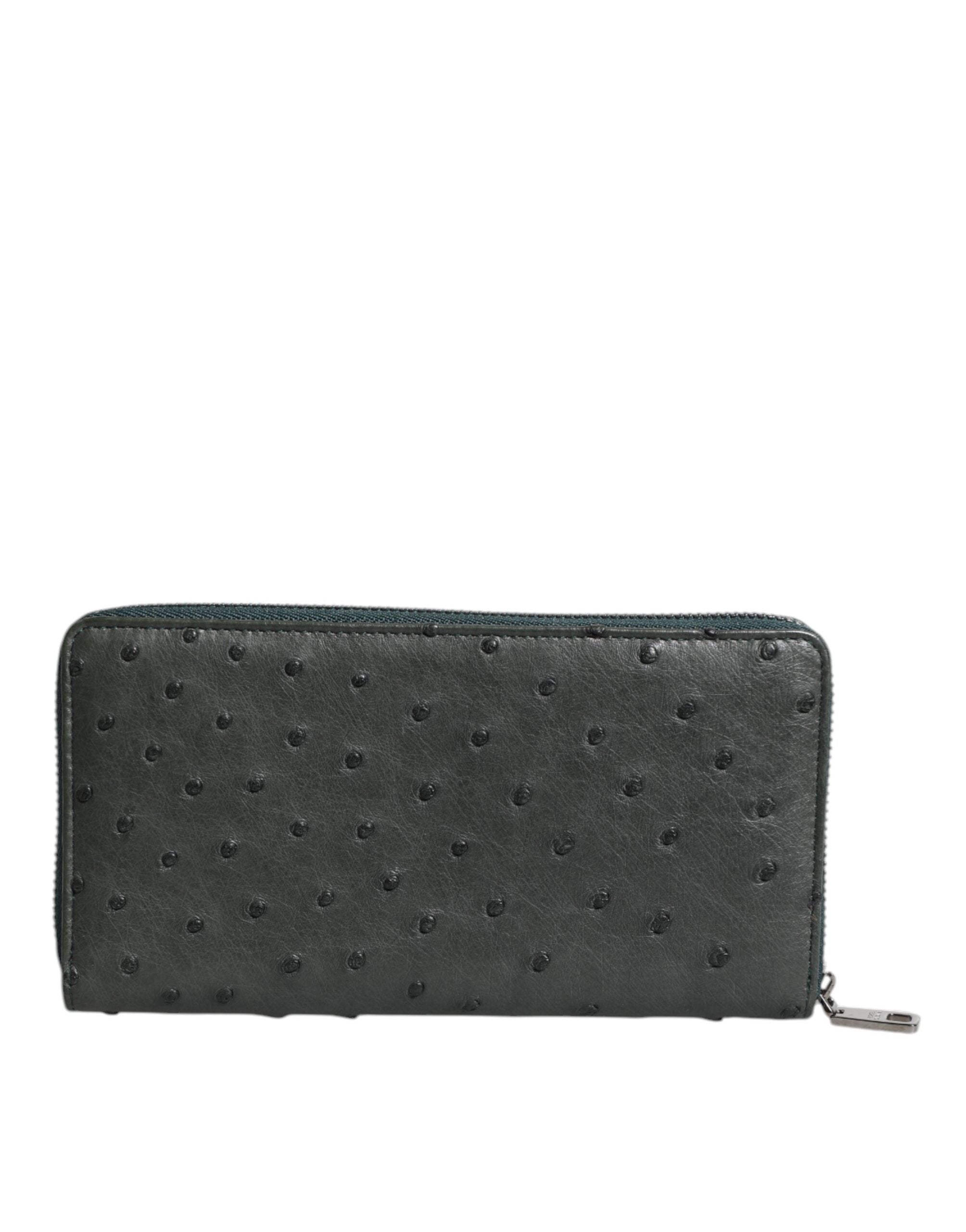 Dolce & Gabbana Green Ostrich Continental Wallet with Logo Plaque