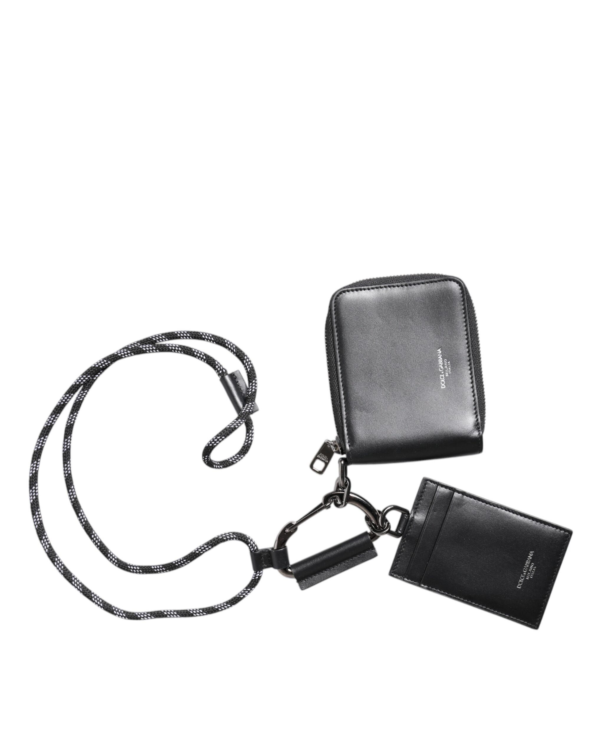 Dolce & Gabbana Black Leather Card Holder Wallet
