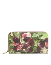 Flerfärgad plånbok i läder med dragkedja, modell Dauphine, med motiv av fikonfrukter.