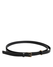 Black Calf Leather Gold Metal Buckle Belt