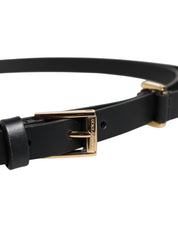 Black Calf Leather Gold Metal Buckle Belt