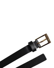 Black Calf Leather Gold Metal Buckle Belt