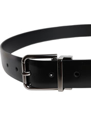 Black Shiny Leather Silver Metal Buckle Belt
