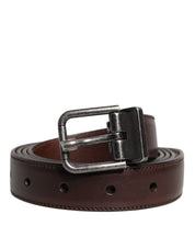Brown Leather Silver Metal Buckle Belt