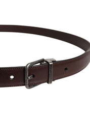 Brown Leather Silver Metal Buckle Belt