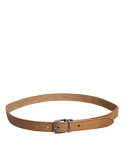 Brown Leather Silver Tone Metal Buckle Belt