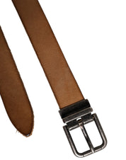 Brown Leather Silver Tone Metal Buckle Belt