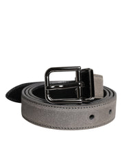 Gray Leather Silver Tone Metal Buckle Belt