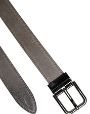 Gray Leather Silver Tone Metal Buckle Belt