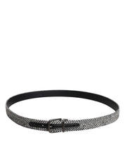 Black White Silver Tone Metal Buckle Belt