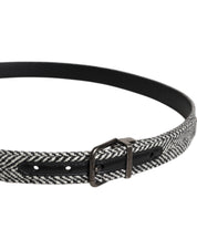 Black White Silver Tone Metal Buckle Belt
