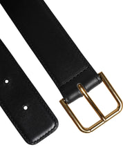 Black Leather Metal Buckle Classic Belt