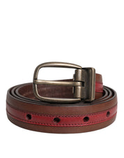 Burgundy Leather Metal Logo Buckle Belt